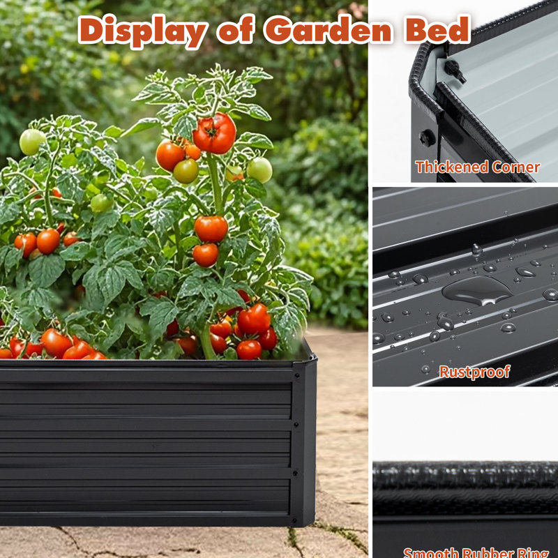4X3x1ft Metal Raised Garden Bed, Galvanized Black Planter For Vegetable And Flower Planting In Parks Patios Steel Box With Optimized Corners Outdoor Areas
