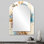 «Blue and Gold Mixed Floral Bouquet II», miroir asymétrique Bouquet, miroir mural unique arche bleue, impression d'art en métal