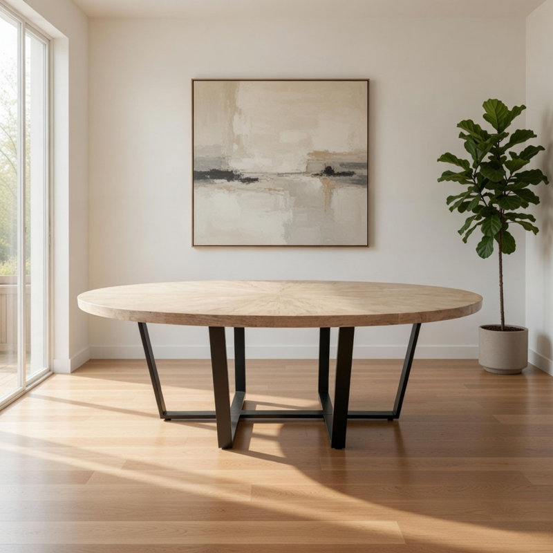 Table de salle à manger Eric Acacia, H 30,75 po x L 90,5 po x l 55,5 po, Blanc, crème