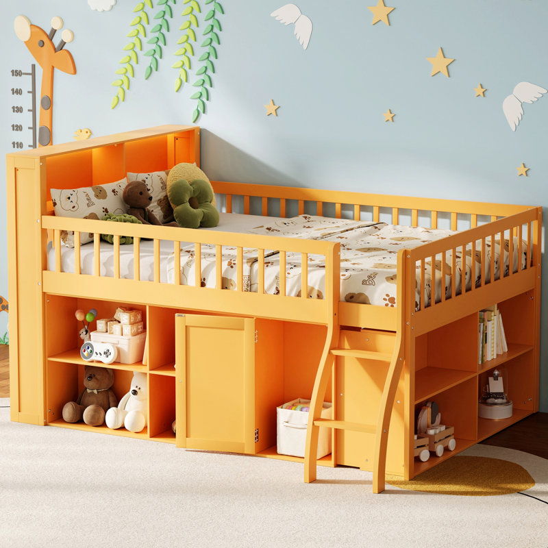 Lit mezzanine avec rangement, tête de lit avec lumière DEL, Lit double