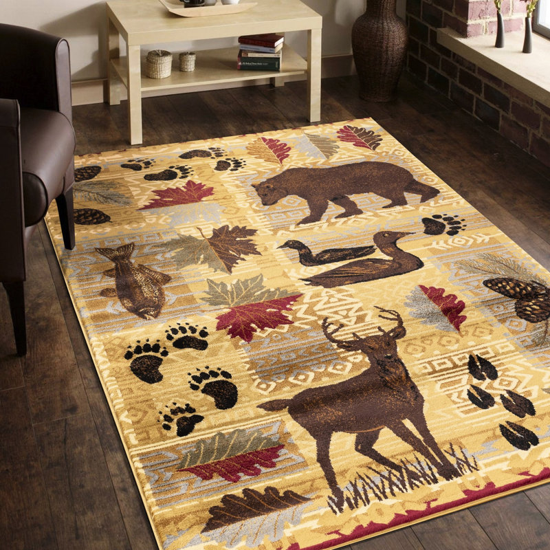 Tapis Lodge 2 pi 3 pi, polypropylène beige, teint et usé, et polypropylène pour plancher X, teint, pour une maison élégante