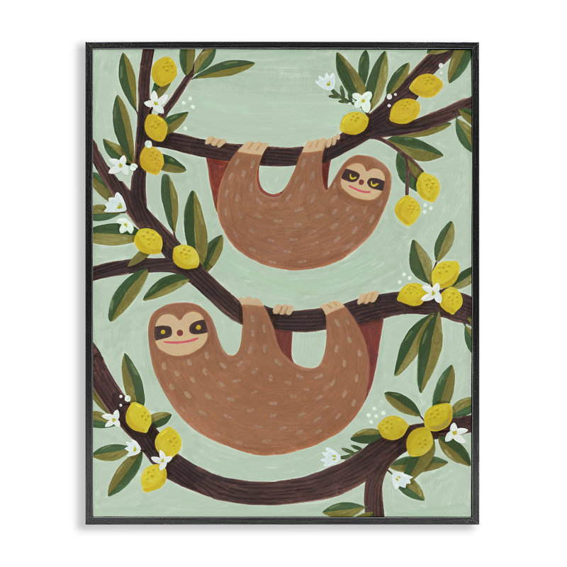  Paresseux sur branches de citronnier, estampe numérique par Irene Chan, H 14 po x l 11 po, Giclée encadrée noir minuit