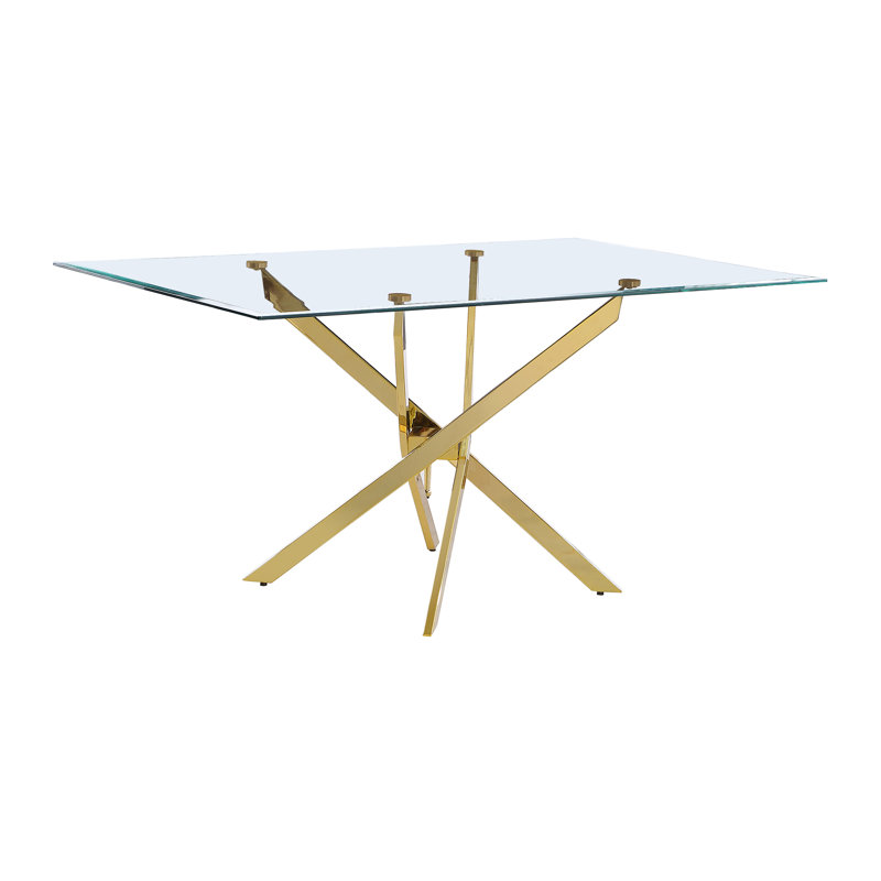 Table de salle à manger Arieyana en verre trempé transparent 60 po x 38 po, Doré