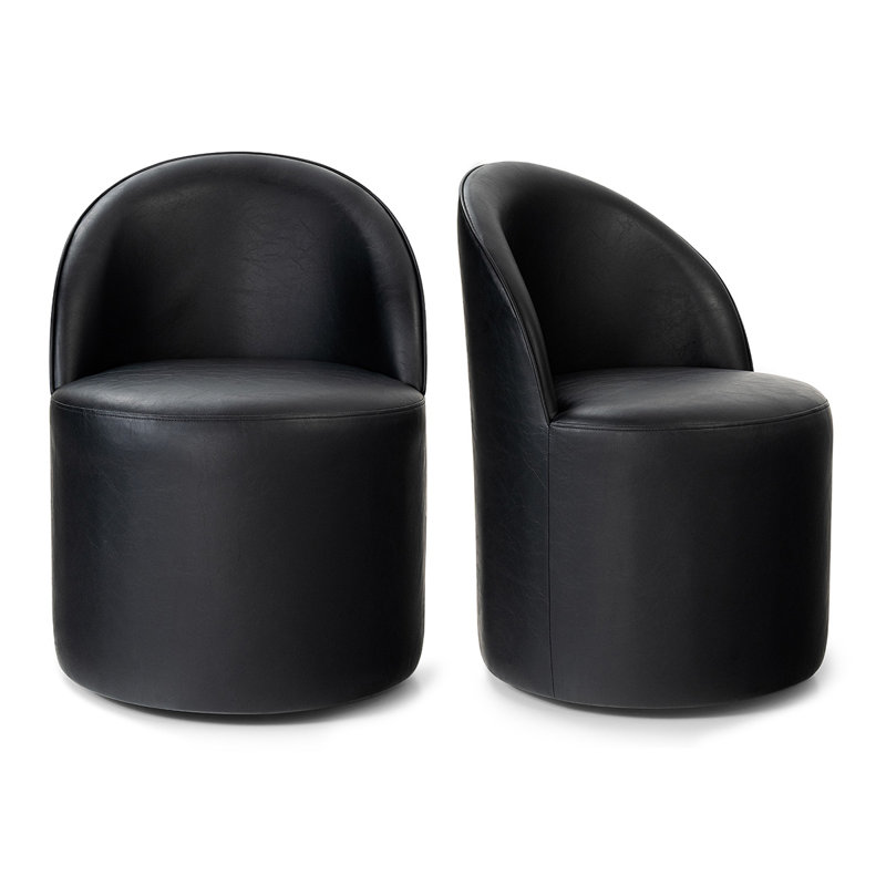 Petit fauteuil d'appoint roulant en similicuir avec roulettes, Noir