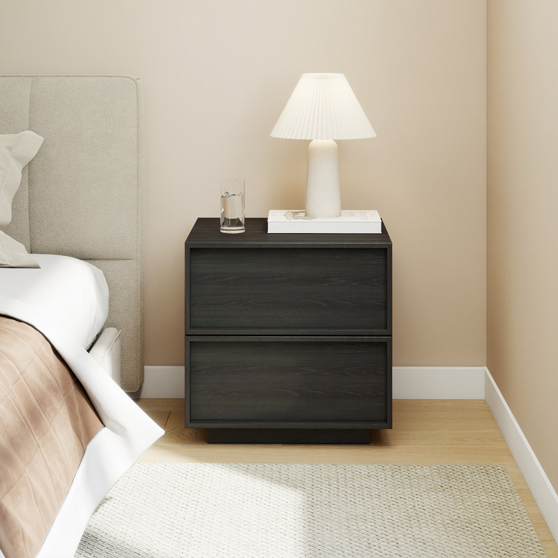 18.9" Wooden Nightstand with 2 Drawers, Black