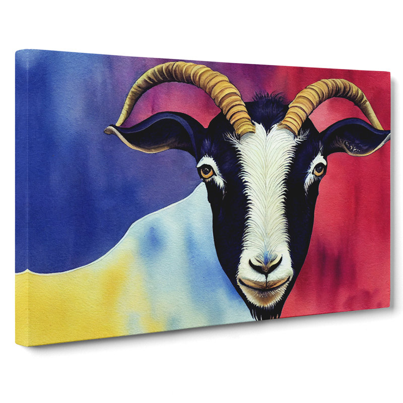 Watercolour Goat - Wrapped Canvas, 35cm H x 50cm W x 3cm D