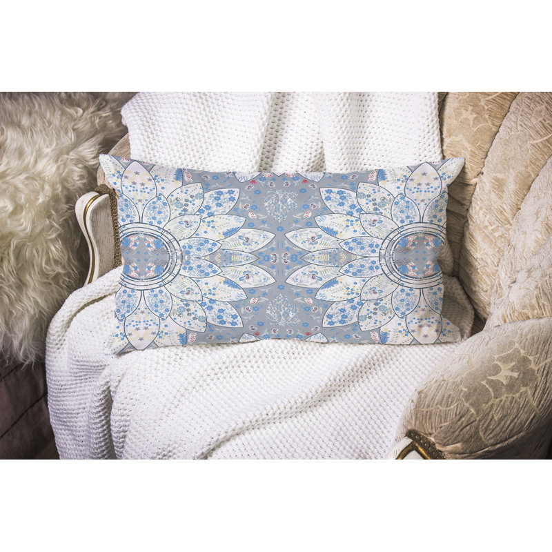 Floral Viceroy  Rectangular Throw Pillow, Blue/Gray