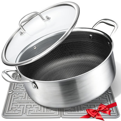 Poêle à frire hybride AOSION 7QT avec couvercle, poêle à frire de 12 pouces de profondeur