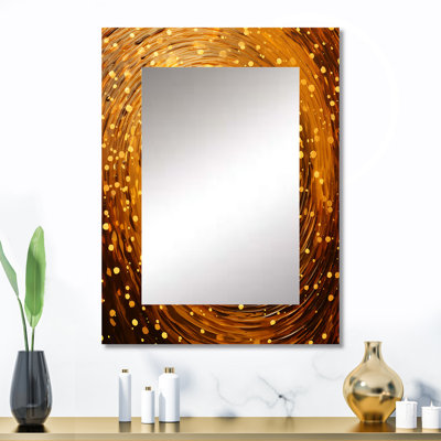 Midnight Marigold Siral I - miroir mural abstrait, miroir décoratif doré, impression sur métal