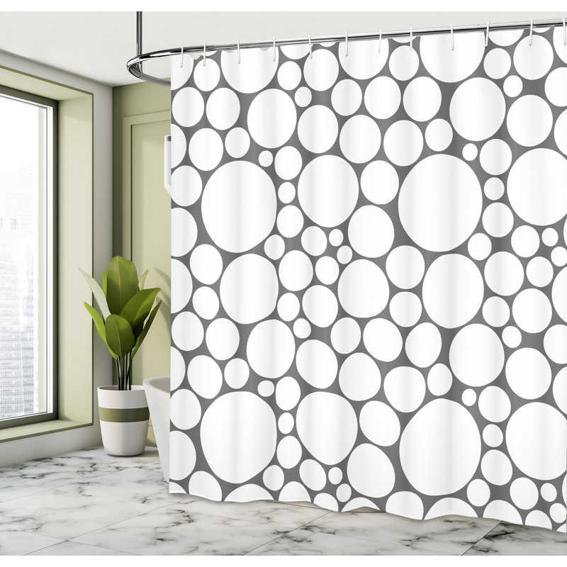 Geometric Circle Shower Curtain with Hooks Included, 70" H x 69" W