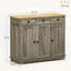 Rangement de comptoir en bois massif - gris, 3 tiroirs, portes, tablette réglable pour répondre à vos besoins quotidiens en matière de cuisine avec assiettes, casseroles, poêles, ustensiles, serviettes de table