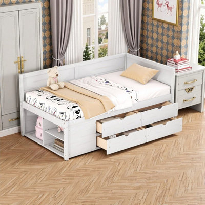 Twin Size Solid Wood Frame Storage Daybed With Drawers And Shelves Space-Saving Design by Red Barrel Studio