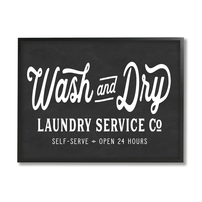 Wash and Dry Laundry Service Co., H 16 po x l 20 po, Giclée encadrée noir minuit