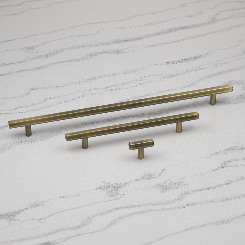 Hexagonal T-Bar Handles in Multiple Finishes, Antique Brass, 320mm Handle