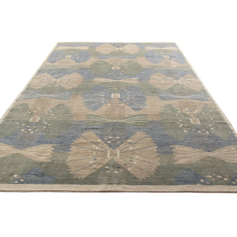 Scandinavian Hand Knotted Wool Geometric Area Rug, Rectangle 5' x 7'