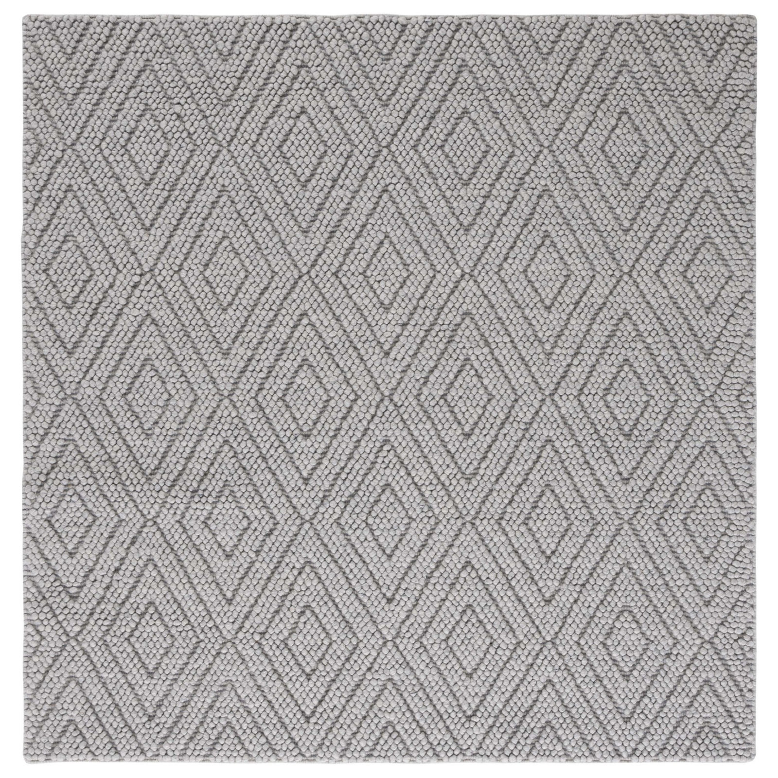 Russo Silver Hand-Woven Geometric Flatweave Rug, Square 6'