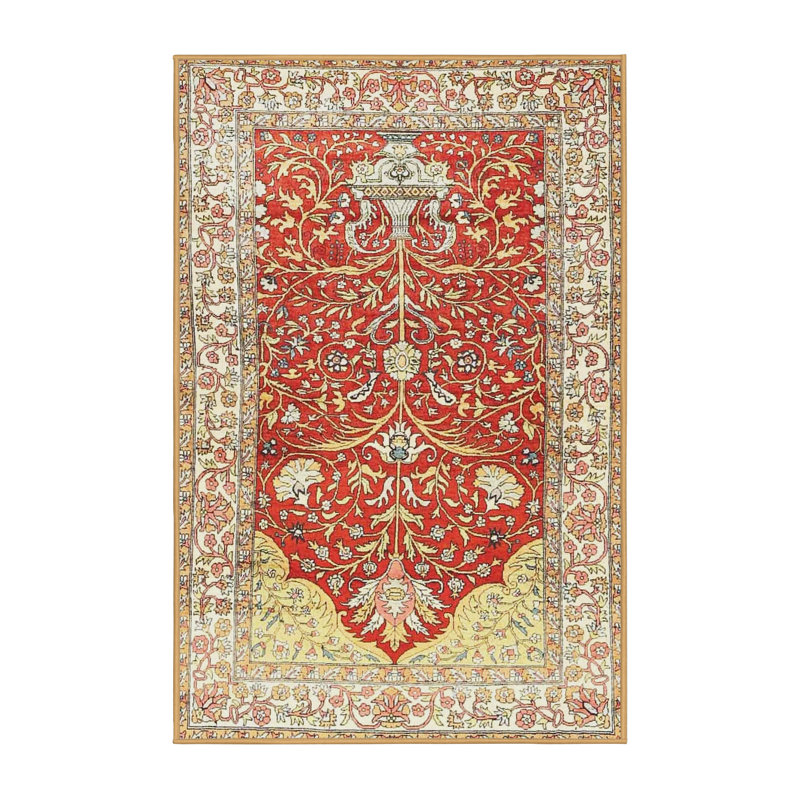 Tapis floral rouge / jaune, Rectangle 6 pi x 9 pi