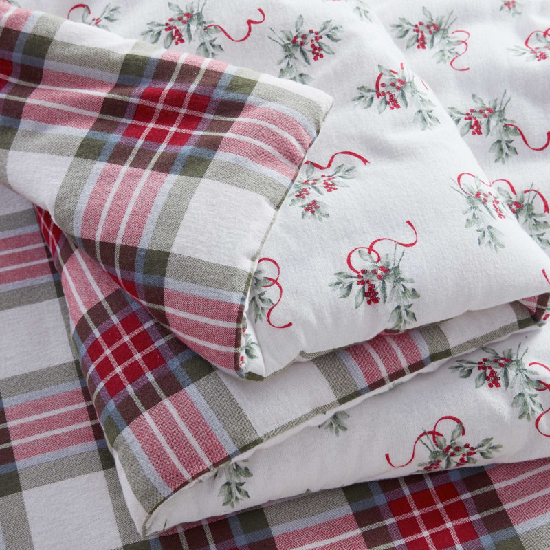 Ensemble d'édredon en flanelle de coton écossais rouge Martha Stewart, Édredon simple