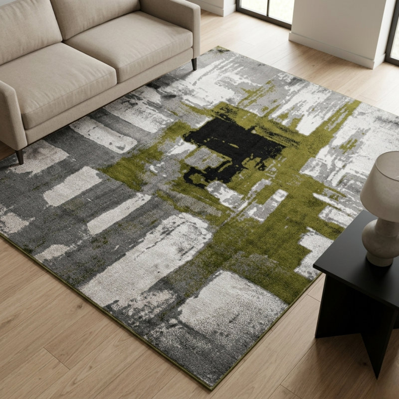 Abstract Area Rug, Rectangle 80 x 150 cm, Green