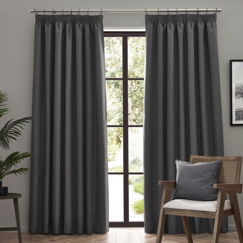 Dawn 100% Blackout Pencil Pleat Curtains, 229cm x 137cm , Grey