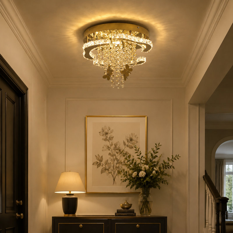 Modern K9 Crystal LED Chandelier  Stainless Flush Mount Light Fixtures For Dining Room Bathroom Bedroom Living Room