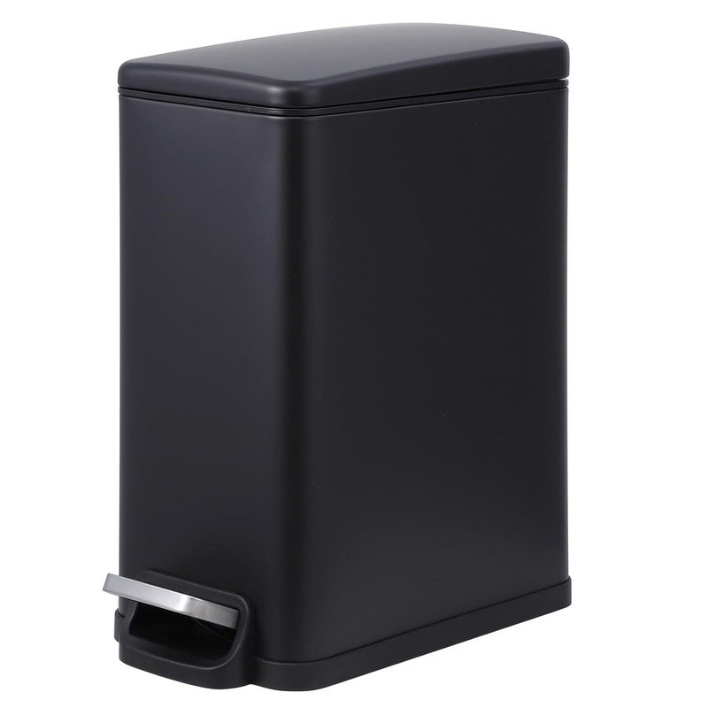 Poubelle mince avec couvercle, poubelle de cuisine en acier inoxydable 2,6 gallons (10 L) avec pédale et seau intérieur, Noir