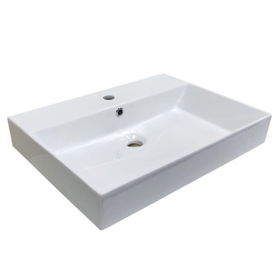 Lavabo de salle de bain mural rectangulaire en céramique blanc avec trop-plein
