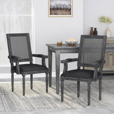 Esaie King Louis Back Arm Chair (Set of 2) Gracie Oaks Upholstery Color: Black, Leg Color: Gray