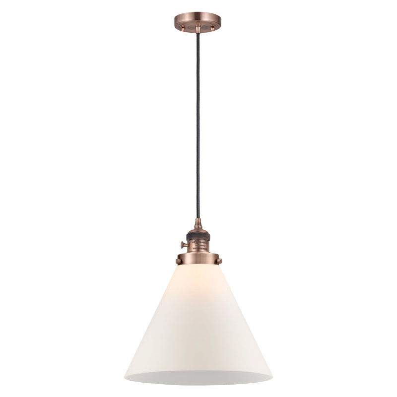 Luminaire suspendu en forme de globe à 1 lumière Anelyse, Blanc mat, H 14,13 po x l 12 po x P 12 po, Cuivre antique