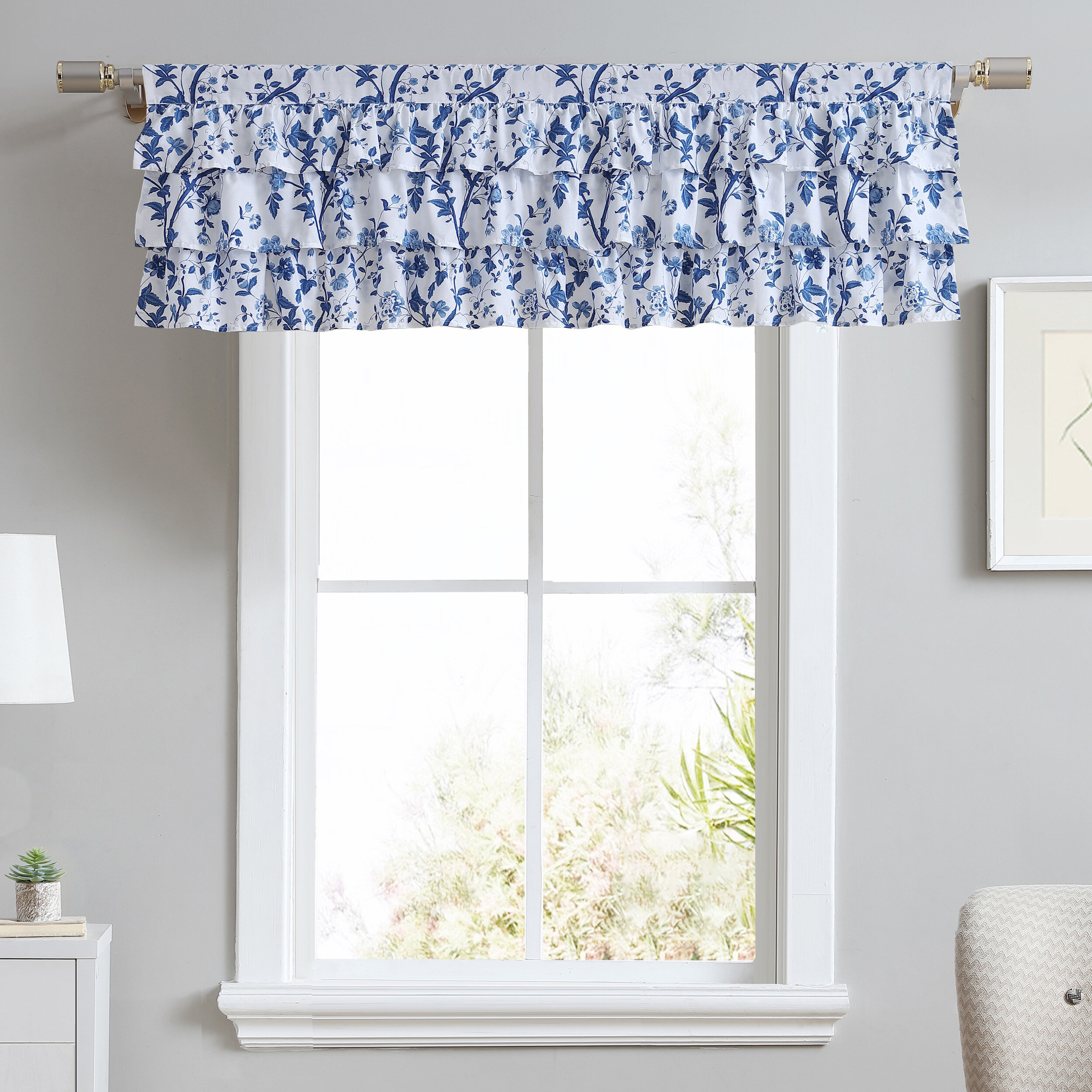 Laura Ashley Elise Cotton Pole Top Blue Window Valance & Reviews | Wayfair