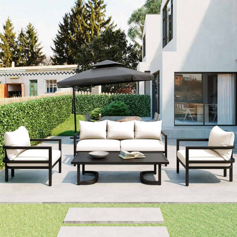 Ensemble de canapé d'extérieur en acier pour jardins et pelouses, imperméable et antirouille, Beige