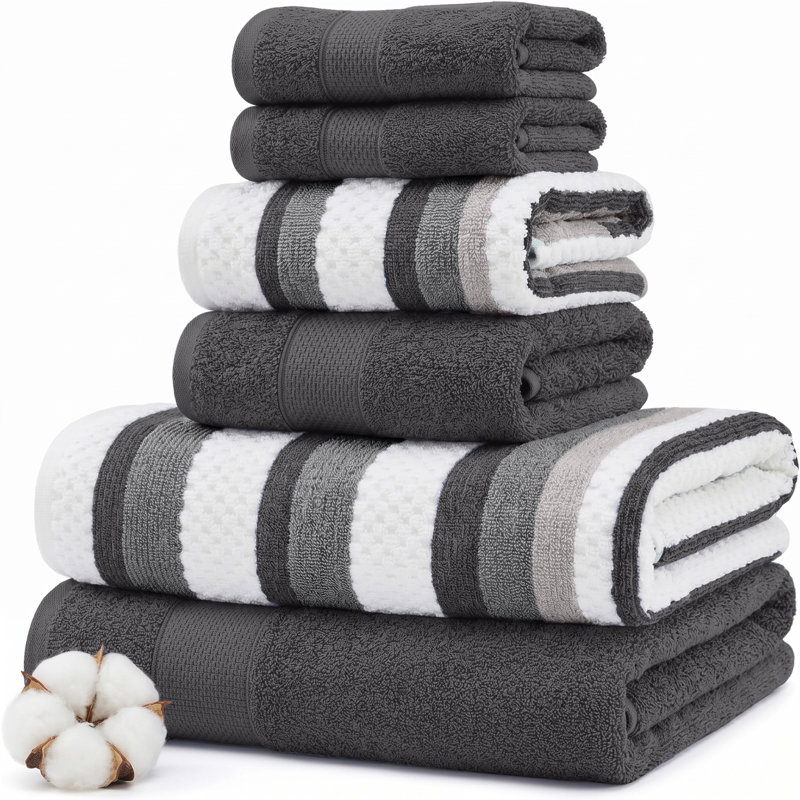 Modern Threads Pax 6-Piece Reversible Yarn Dyed Jacquard Towel Set - Bath Towels, Hand Towels, & Washcloths - Super Absorbent & Quick Dry