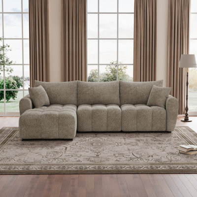 110" Chenille Modular Sectional Sofa with Movable Ottoman and Deep Seat