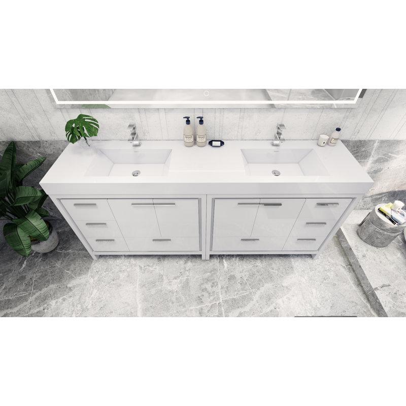 Marche 83.4'' Double Bathroom Vanity with Acrylic Top, Gloss White, Chrome