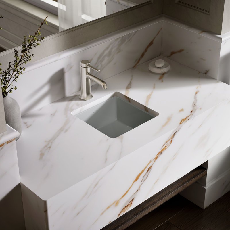 Verticyl Vitreous China Square Undermount Bathroom Sink with Overflow, Ice Gray