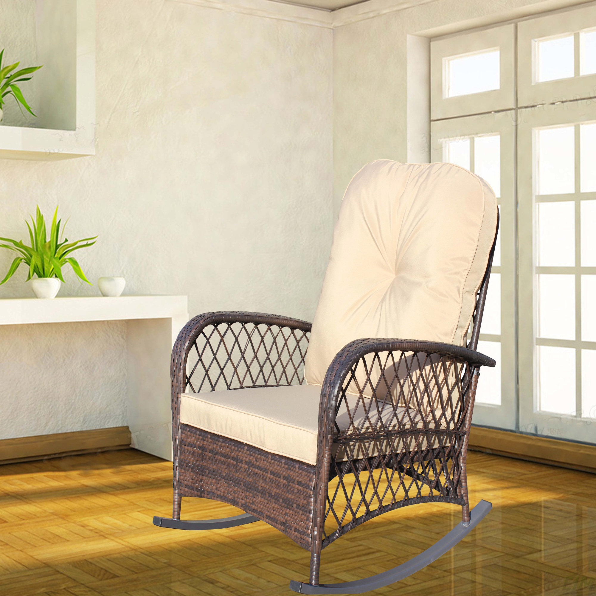 Lark Manor™ Outdoor Wicker Rocking Chair With Wide Seat, Thick, Soft ...