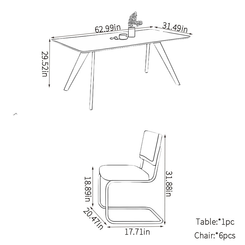 Rectangular rock plate dining table sets, 29.52"H x 62.99"L x 31.49"W