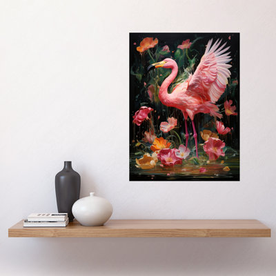 Wall Art Print Flamboyant Flamingo Feathers Artwork Bird in the Rain Vibrant Pink Artwork Poster