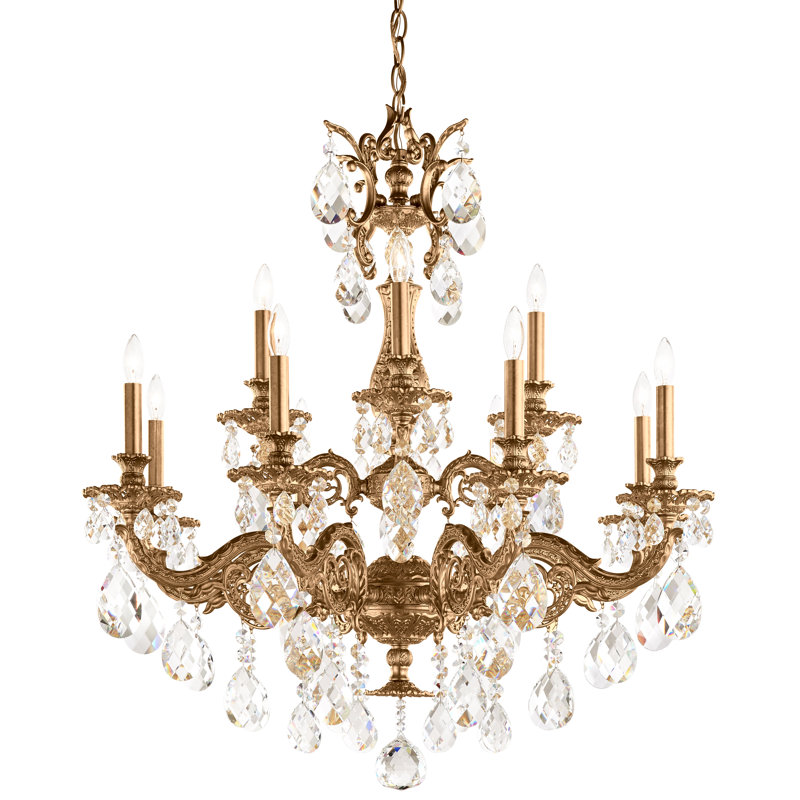 Milano 12 - Light Chandelier, French Gold, Clear Crystals from Swarovski