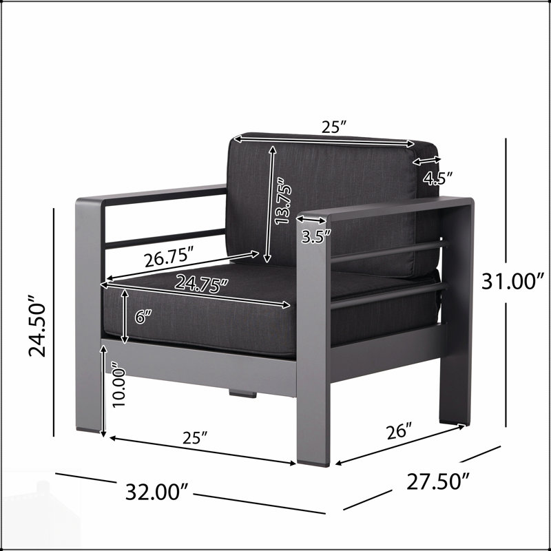 Fauteuil club CAPE CORAL MP1 avec coussins moelleux et structure en aluminium durable pour une utilisation intérieure et extérieure