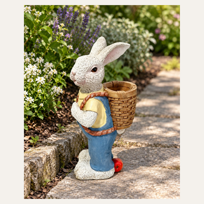 Rabbit Garden Statue in Blue Overalls