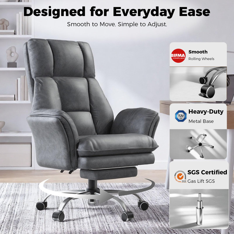 Desk Office Chair, Big and Tall Ergonomic Office Chair, 200KG Adjustable High Back Computer Chair, Executive Swivel Chair with Footrest and Lumbar Support
