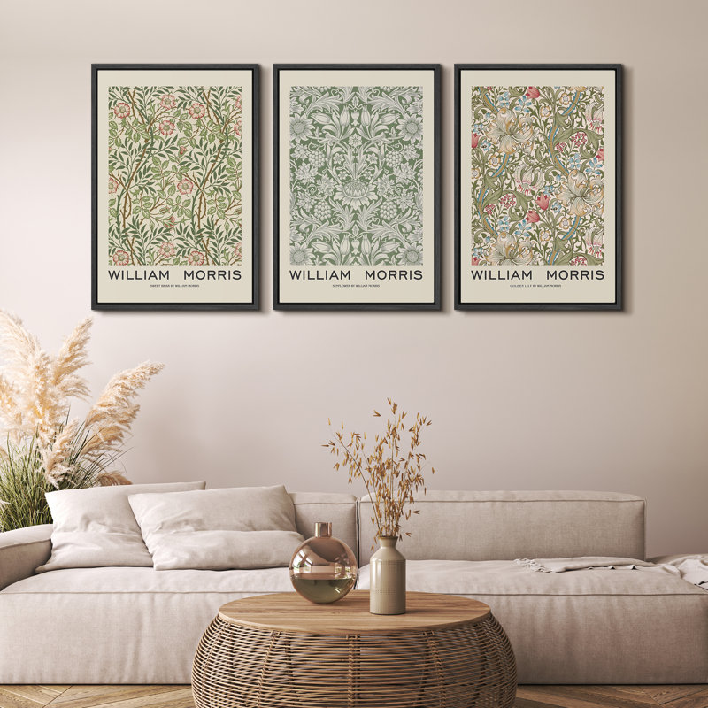 William Morris Geometric Floral Black Framed Canvas Art Set