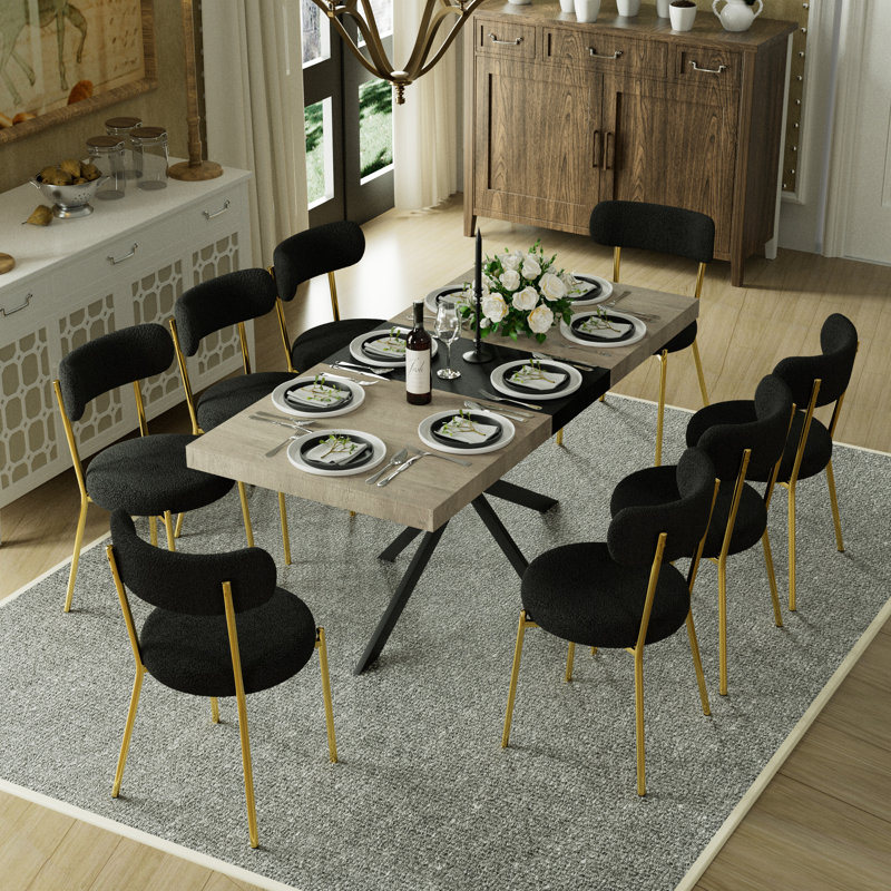 Table de salle à manger rectangulaire extensible de 55,11 po à 70,86 po avec 4 chaises, Noir et or, 9