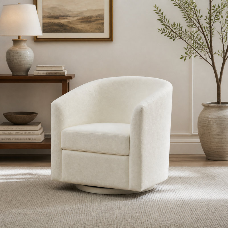 Chenille Upholstered Swivel Accent Chair , Beige