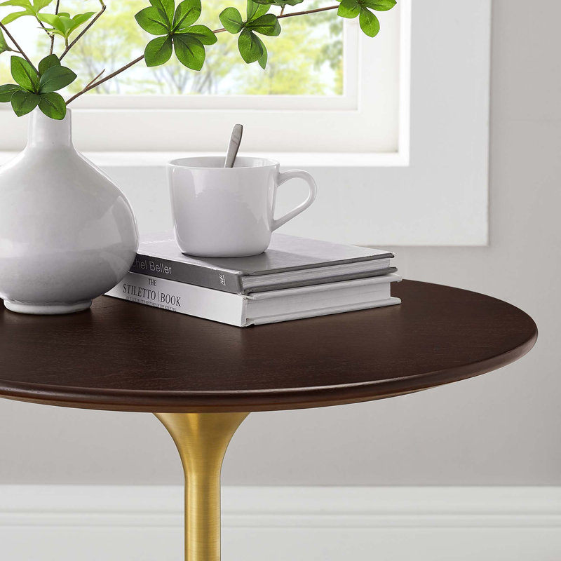 Modway Lippa Round Side Table, Brown, Gold