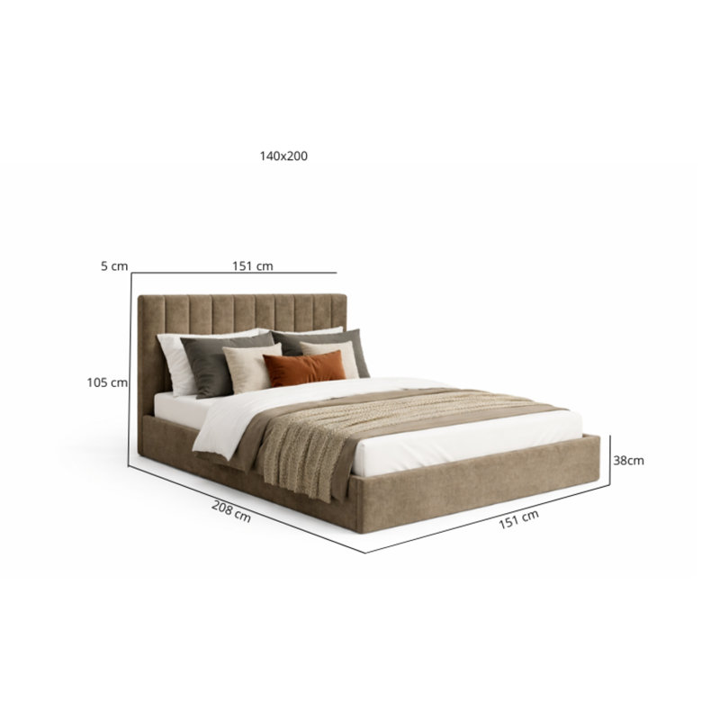 Seto 1 Upholstered Bed Frame With Container, Without Mattress, European Double (140 x 200 cm), Beige