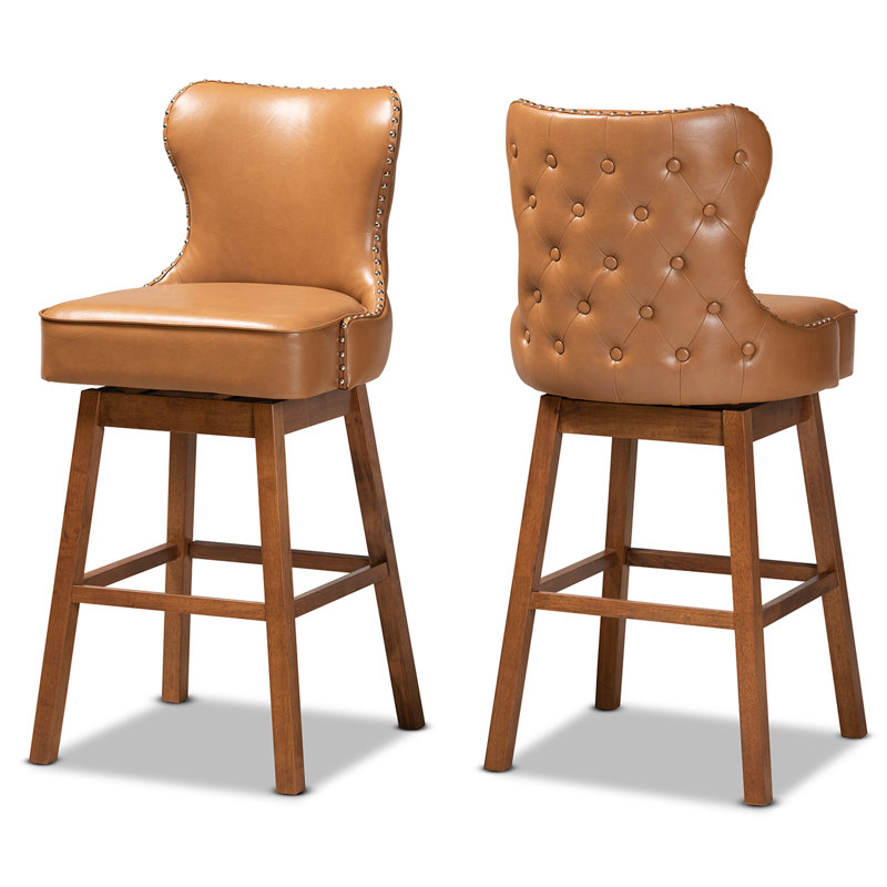 Upholstered Counter Stool with Solid Wood Frame