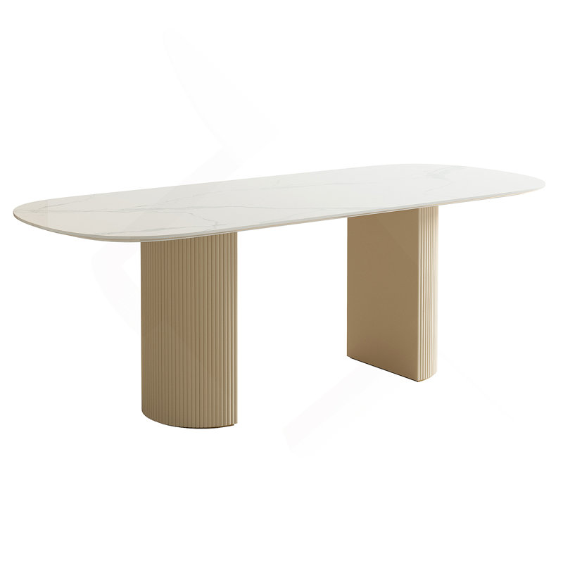 Table de salle à manger en acier inoxydable avec plaque de roche et cuir tissé - peut supporter jusqu'à 94,5 kg (excluant les chaises)