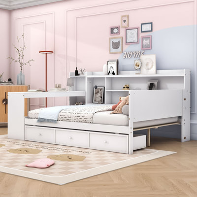3 Drawers Wood Daybed with Built-in-Desk